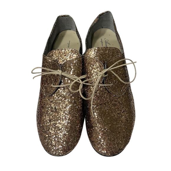 Anniel Glitter Oxford Derby Shoes EU 39/US 9 Lace-Up Bronze Gold Leather NEW - Picture 1 of 6